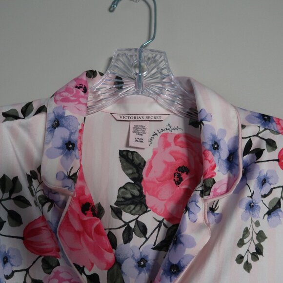 Victoria’s Secret Satin FLORAL Ruffle Romper Light Pink Pajama Size S - Picture 5 of 9